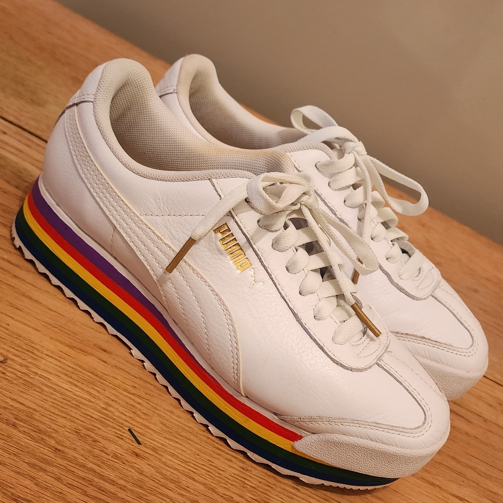 Puma Pride White Leather Rainbow Shoes